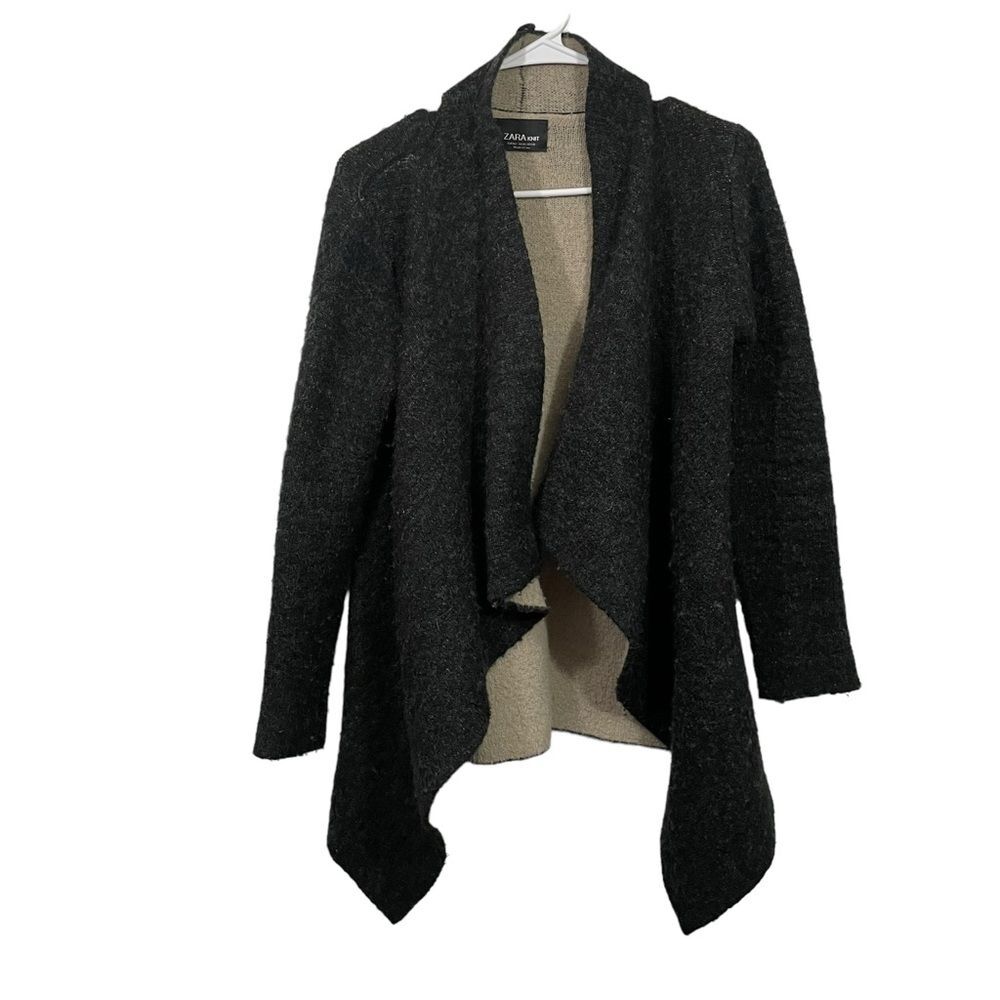 Zara Knit Black Open Waterfall Front Cozy Cardigan